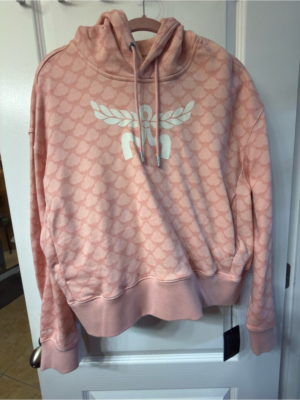 MCM Pink Scallop-Print Hoodie Sweater with Laurel Logo